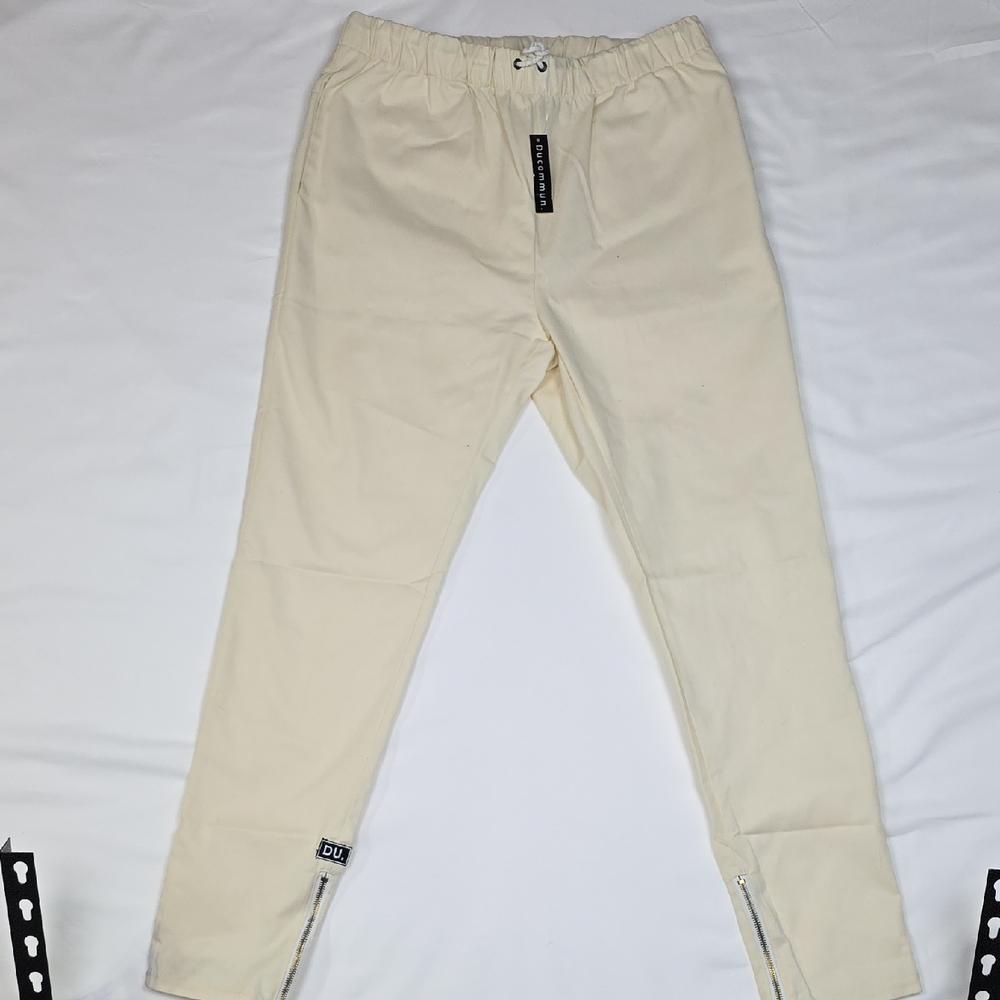 Men's Cream Joggers with Zipper Detail Large marks On Them